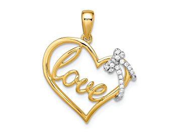 Picture of 14k Yellow Gold and 14k White Gold Polished Heart with Bow Diamond Pendant