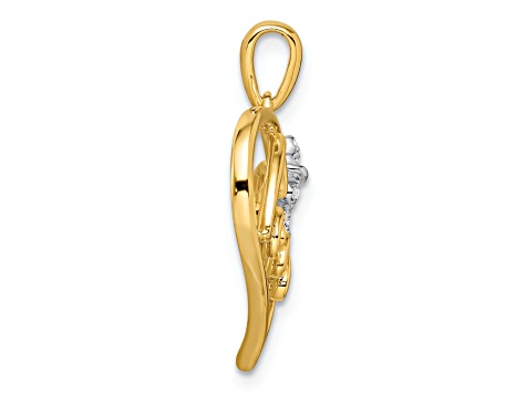14k Yellow Gold and 14k White Gold Polished Heart with Bow Diamond Pendant