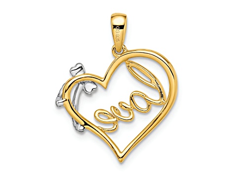 14k Yellow Gold and 14k White Gold Polished Heart with Bow Diamond Pendant