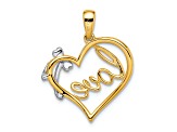 14k Yellow Gold and 14k White Gold Polished Heart with Bow Diamond Pendant