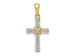 10k Yellow Gold and Rhodium Over 10k Yellow Gold Diamond Latin Cross Pendant