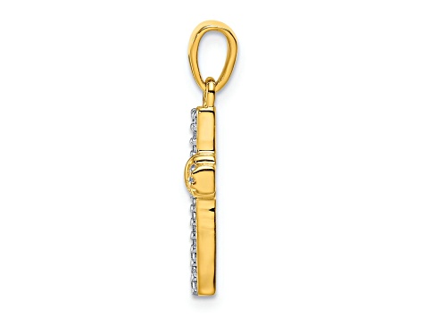 10k Yellow Gold and Rhodium Over 10k Yellow Gold Diamond Latin Cross Pendant
