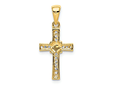 10k Yellow Gold and Rhodium Over 10k Yellow Gold Diamond Latin Cross Pendant