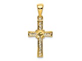 10k Yellow Gold and Rhodium Over 10k Yellow Gold Diamond Latin Cross Pendant