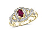 Red Ruby with White Diamond Accent 14K Gold Over Sterling Silver Ring 0.60ctw
