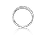 Baguette and Round White Topaz Sterling Silver Crossover Band Ring, 1.25ctw