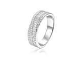Baguette and Round White Topaz Sterling Silver Crossover Band Ring, 1.25ctw