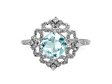 Rhodium Over 14K White Gold Aquamarine Vintage Diamond Halo Engagement Ring
