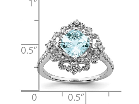 Rhodium Over 14K White Gold Aquamarine Vintage Diamond Halo Engagement Ring