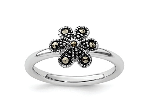 Rhodium Over Sterling Silver Stackable Expressions Marcasite Scalloped Ring