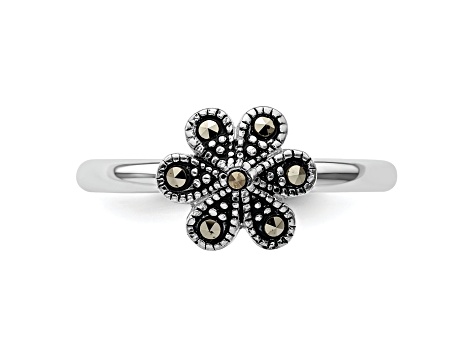 Rhodium Over Sterling Silver Stackable Expressions Marcasite Scalloped Ring