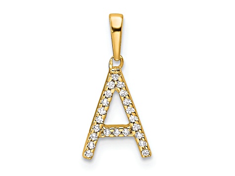 14k Yellow Gold Diamond Letter A Initial Pendant