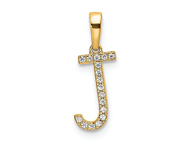 14k Yellow Gold Diamond Letter J Initial Pendant