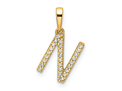 14k Yellow Gold Diamond Letter N Initial Pendant