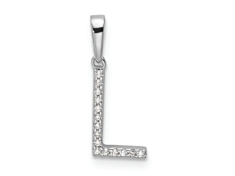 Rhodium Over 14k White Gold Diamond Letter L Initial Pendant