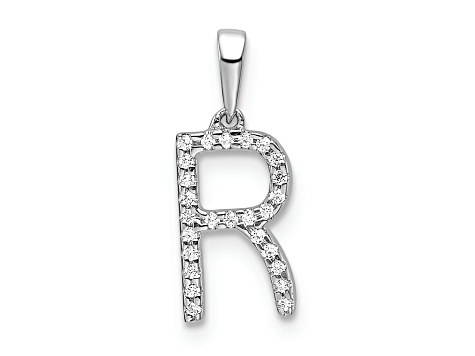 Rhodium Over 14k White Gold Diamond Letter R Initial Pendant