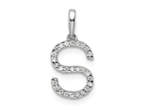 Rhodium Over 14k White Gold Diamond Letter S Initial Pendant