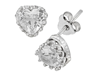 Picture of Lab Created White Sapphire Sterling Silver Heart Earrings 2.00ctw