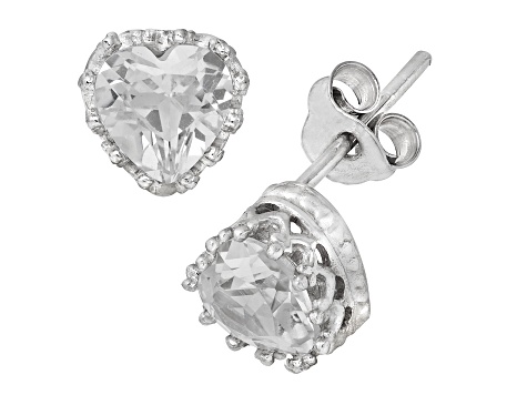 Lab Created White Sapphire Sterling Silver Heart Earrings 2.00ctw