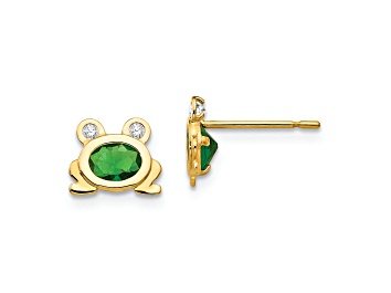Picture of 14K Yellow Gold Cubic Zirconia Children's Frog Post Earrings