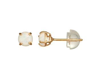 Picture of Round Lab Created Opal 14K Yellow Gold Children’s Stud Earrings 0.36ctw