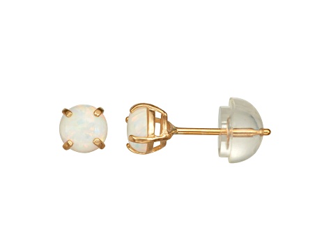 Round Lab Created Opal 14K Yellow Gold Children’s Stud Earrings 0.36ctw