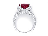 Oval Red Ruby and White Diamond 18K White Gold Ring. 4.28 CTW