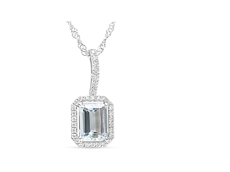 Rhodium Over Sterling Silver 9x7mm Rectangular Octagonal Aquamarine Pendant 2.10ctw