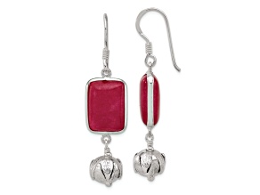 Sterling Silver Red Jadeite Dangle Shepherd Hook Earrings