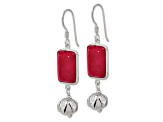 Sterling Silver Red Jadeite Dangle Shepherd Hook Earrings