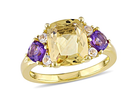 Citrine, Amethyst and White Topaz 18k Yellow Gold Over Sterling Silver Ring 3.25ctw