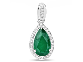 Green Zambian Emerald and White Diamond 14K White Gold Pendant IGI Certified 2.51ctw