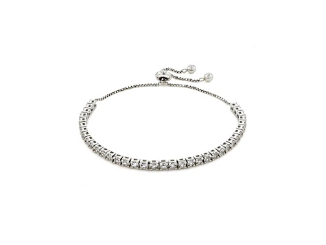 Lab Created White Sapphire with Pearl Accents Rhodium Over Sterling Silver Tennis Bracelet