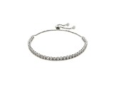 Lab Created White Sapphire with Pearl Accents Rhodium Over Sterling Silver Tennis Bracelet