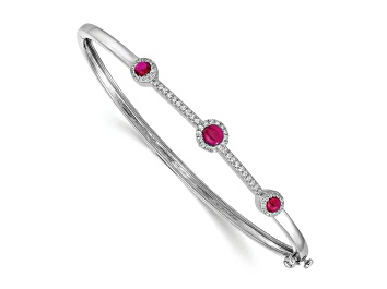 Picture of Rhodium Over 14k White Gold Diamond and Cabochon Ruby Bangle