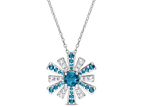 2.38ctwctw London Blue Topaz and White Topaz Starburst Pendant with Chain in Sterling Silver