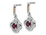 Sterling Silver Rhodium-plated with 14K Accent Garnet Dangle Post Earrings