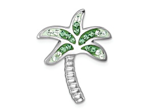 Rhodium Over Sterling Silver Polished Green Crystal Palm Tree Chain Slide