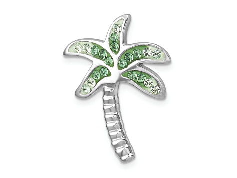 Rhodium Over Sterling Silver Polished Green Crystal Palm Tree Chain Slide