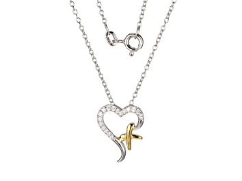 Picture of White Diamond Simulant Rhodium and 18k Yellow Gold Over Silver Heart Pendant 0.21ctw