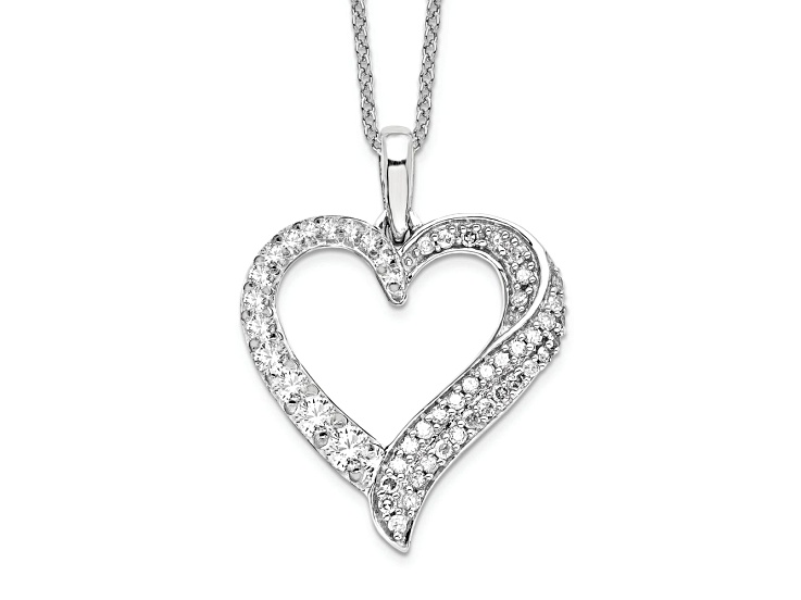 Rhodium Over 14K White Gold Lab Grown Diamond Heart Pendant Necklace