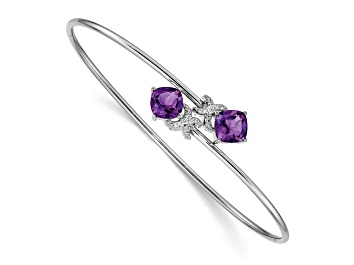 Picture of Rhodium Over 14k White Gold Diamond and Amethyst Flexible Bangle