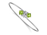 Rhodium Over 14k White Gold Diamond and Peridot Flexible Bangle