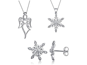 White Diamond Accent Rhodium Over Brass 3 Piece Angel And Snowflake Pendant And Earring Set