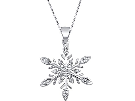 White Diamond Accent Rhodium Over Brass 3 Piece Angel And Snowflake Pendant And Earring Set