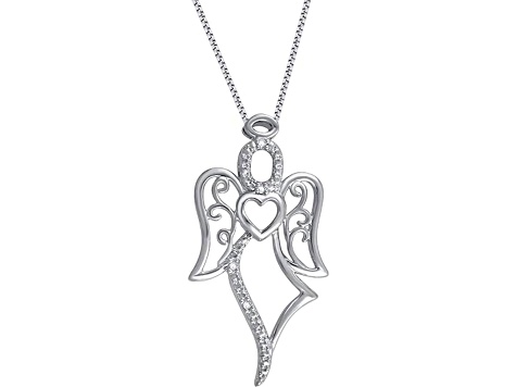 White Diamond Accent Rhodium Over Brass 3 Piece Angel And Snowflake Pendant And Earring Set