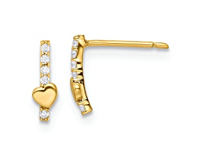 14k Yellow Gold Children's Polished Line of Cubic Zirconia Stones and Heart Stud Earrings