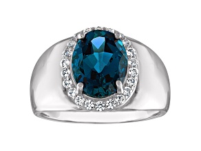 Sterling Silver Oval London Blue Topaz and Lab Created White Sapphire Ring 3.25ctw