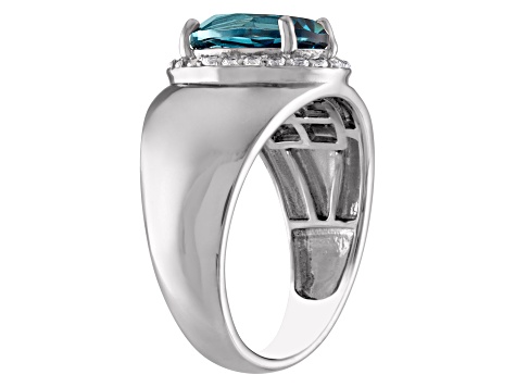 Sterling Silver Oval London Blue Topaz and Lab Created White Sapphire Ring 3.25ctw
