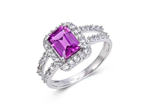 Lab Created Purple Sapphire and White Topaz Sterling Silver Halo with Split Shank Ring, 2.96ctw